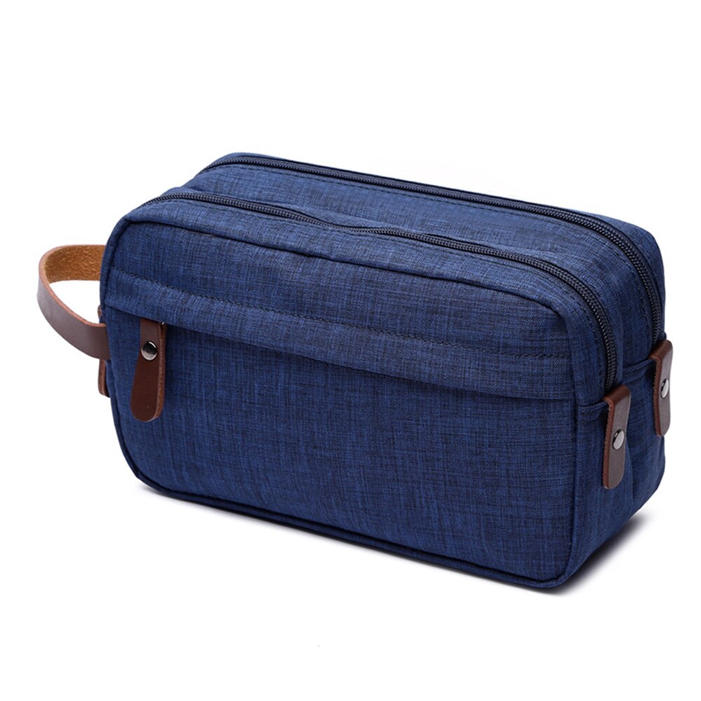 Casual Canvas Cosmetische Tas Met Lederen Handvat Reizen Mannen Wassen Scheren Vrouwen Toilettas Opslag Waterdichte Organizer Bag 2022: Deep Blue