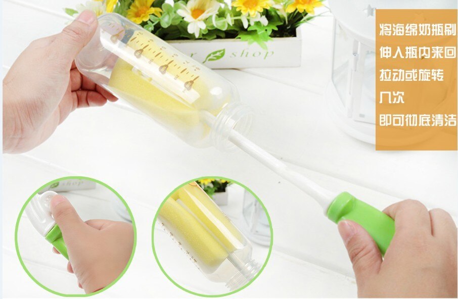 2 piezas fácil de limpiar copa de pezón de cuna esponja cepillo botella de leche de bebé vidrio limpiador para tazas herramienta de limpieza de lavado mango largo botella cepillos