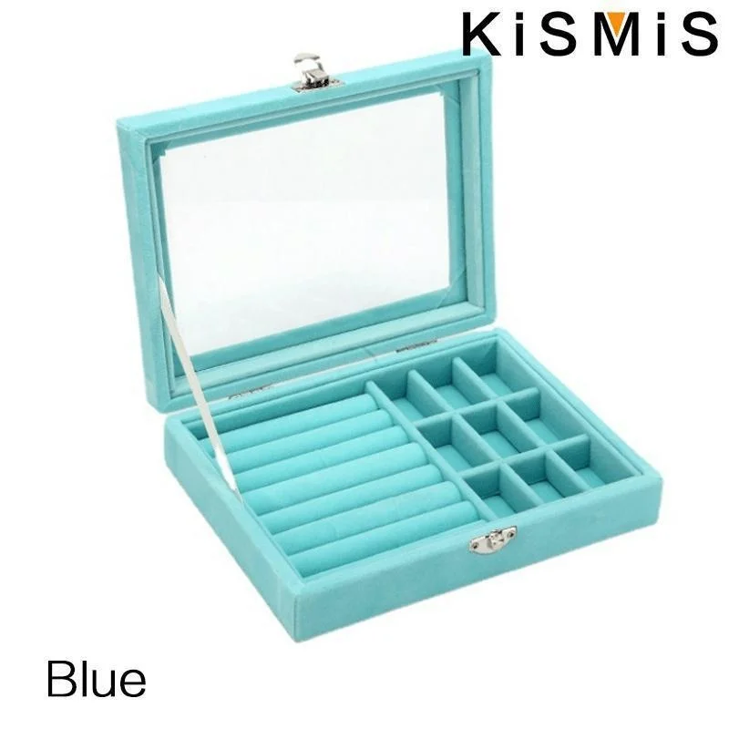 Fluwelen ring-organizerdoos - Sieradenhouder met doorzichtig deksel, stofdichte opbergbak voor ringen en oorbellen voor meerdere sieradenstukken: Black