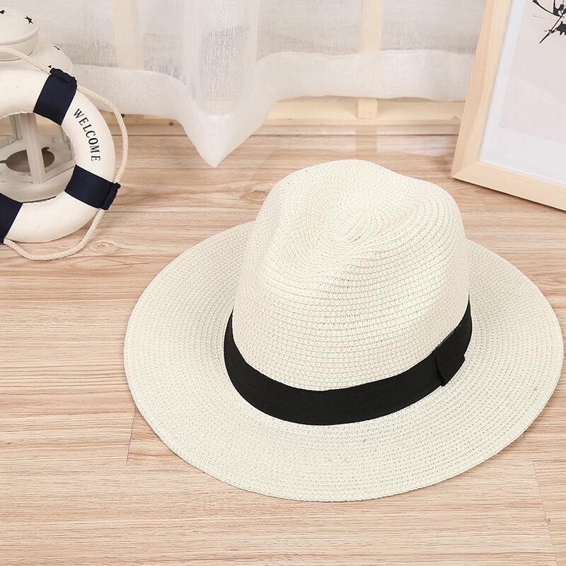 Seioum panama hatt menn halm fedora mann solhatt kvinner sommer Strand solskjerm lokk capeau kul jazz trilby lokk sombrero: Melk hvit