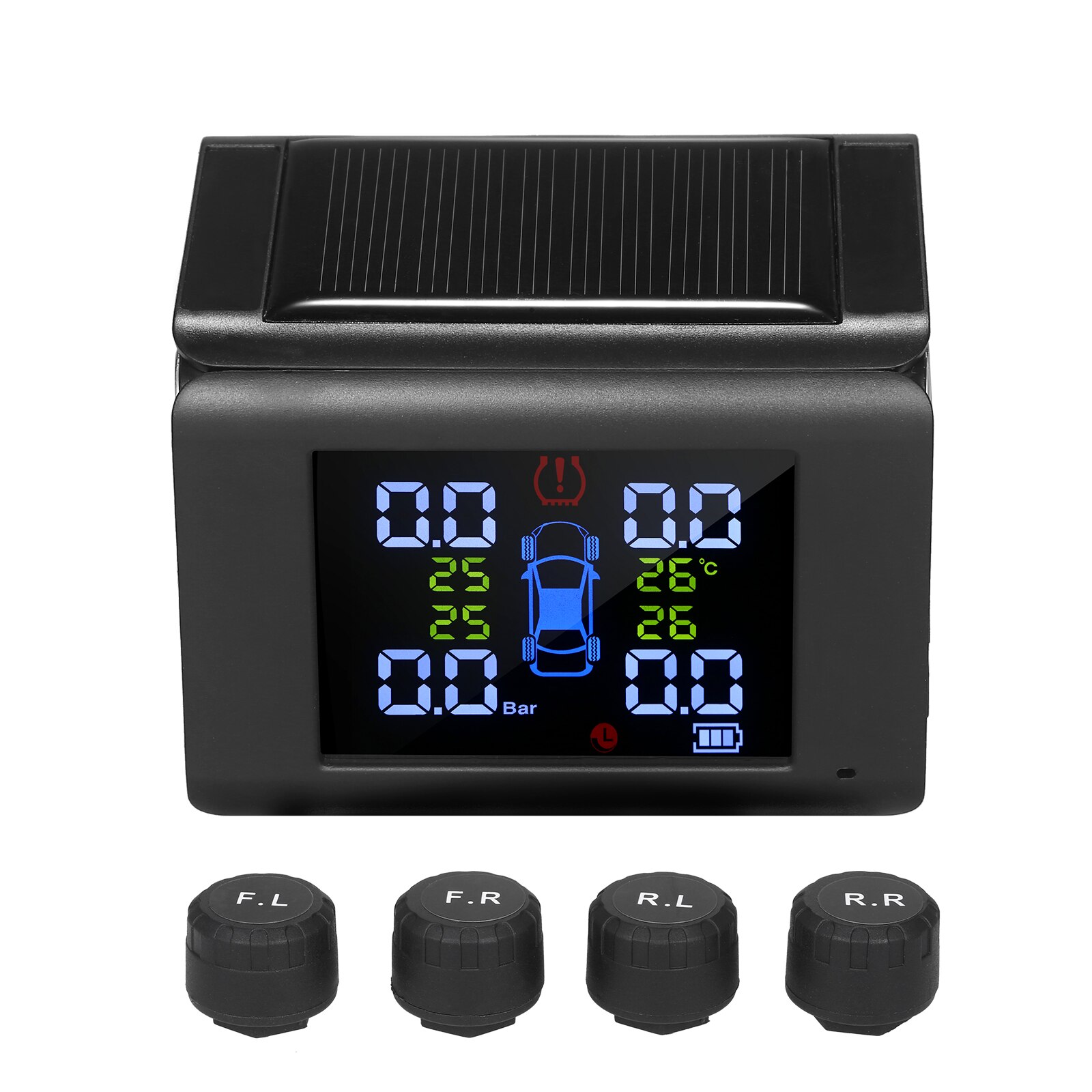 Daoco Reifendrucküberwachungssystem (TPMS) – Solar + USB, 7 Alarmmodi, 4 Externe Sensoren, 0–6 Bar