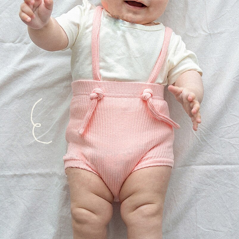 Pagliaccetto con cinturino a costine in tinta unita per abbigliamento per ragazzi tuta per bambini traspirante in cotone estivo per bambino: pink / 18 to 24 Months