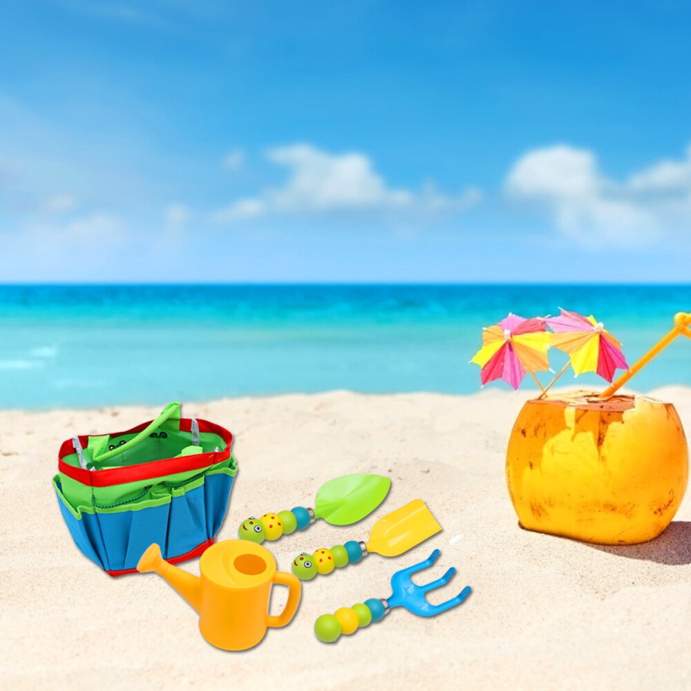 5 Stck in 1 einstellen freundlicher Garten Werkzeuge Bausatz draussen Gartenarbeit Spielzeug mit Tragetasche Bewässerung Wasserkocher Rechen Schaufel Kleine pflanzen Werkzeug