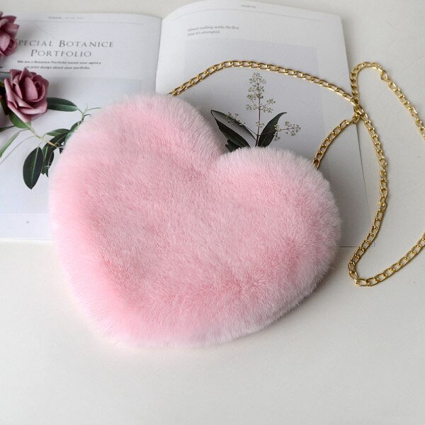 Women Heart Shaped Bag Female Chain Messenger Bag Plush Love Shoulder Crossbody Bag Valentine's Day: E