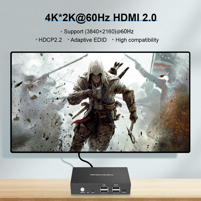 Usb Kvm Switch Hdmi Splitter Switch Ondersteuning 4K 2 In 1 Uit Met Usb Toetsenbord En Muis Switch Voor Pc Macbook Laptop Palmarie