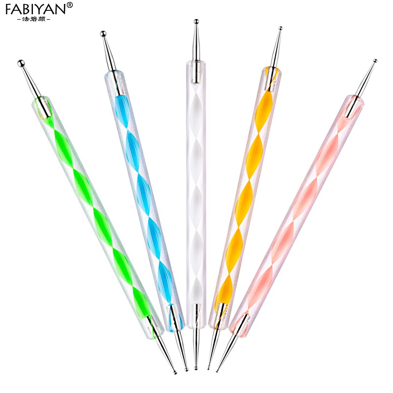 5 Stks/set 2 Manieren Nail Art Schilderen Pen Puntjes Rhinestones Gems Picking Spiraal Patroon Handvat Manicure Tools