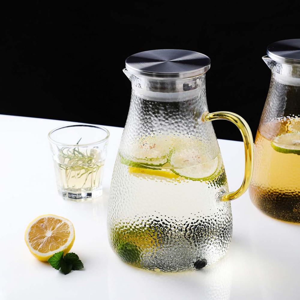 1.5l/2l genomskinligt glas vattenkanna kanna värmetålig karaff saft tekanna vattenkokare kanna med rostfritt stål lock