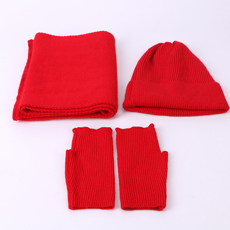 Kvinner vinter kanin hairr hansker skjerf lue tredelt sett kvinnelig strikk utendørs varm hatt caps skullies beanies sett