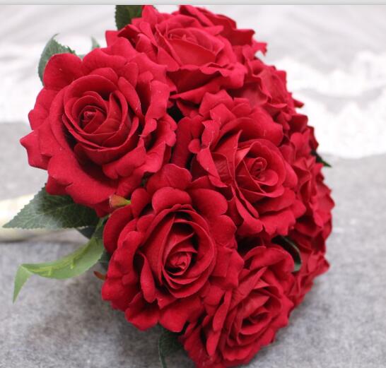 Ekte bilder kunstig rød rose bryllupsbukett vakre bryllupstilbehør brudebukett de mariage
