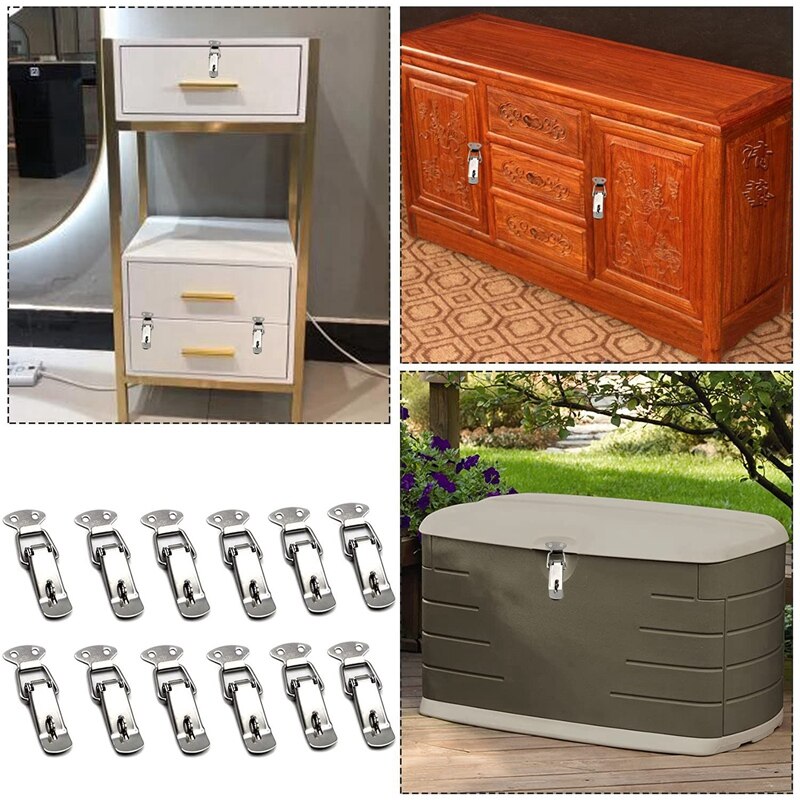 -12Pcs Spring Loaded Toggle Catch Latches Hasp Stainless Steel Catch Clamp Clips for Case Toolbox Box Drawer Chest Trunk
