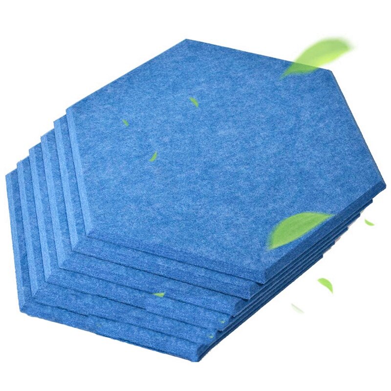 Hexagon Acoustic Panels Blue Art Decor Sound Proof Padding Wall Tiles, Beveled Edge, 12 inch x 14 inch x 0.4inch, 6 Pack