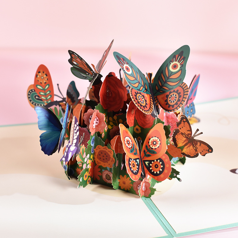 Animal 3D Pop Up Greeting Card With Envelope Flying Butterfly Festival Universal Blessing Message Best Wishes PostCard