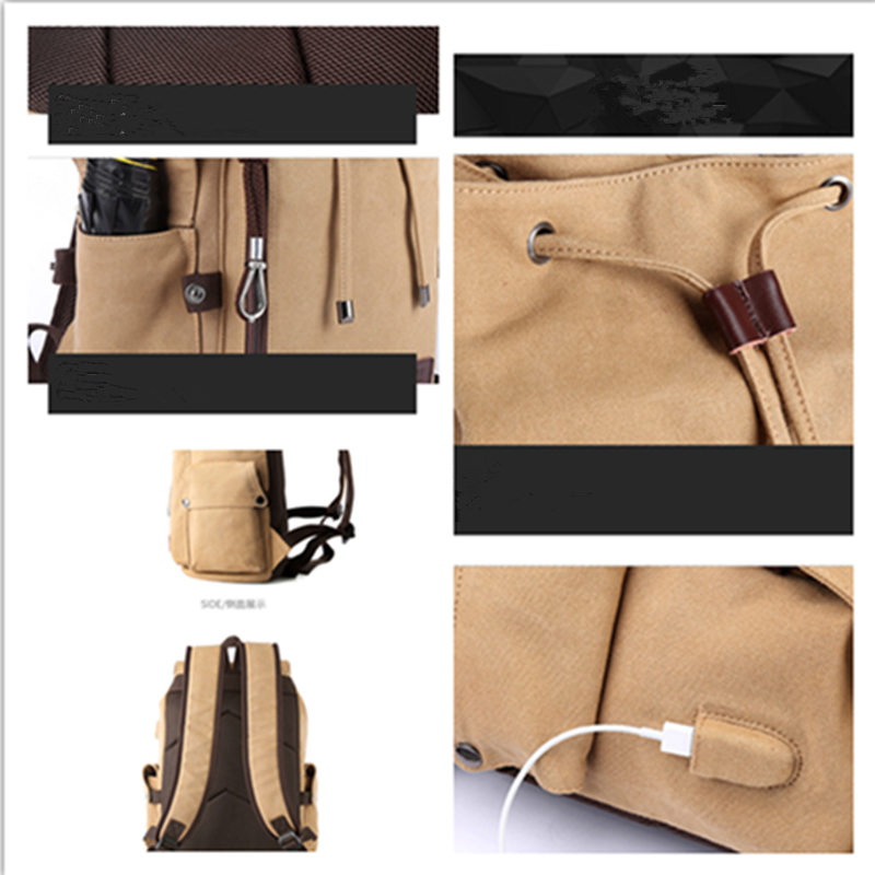 Mode Grote Capaciteit Canvas Rugzakken Mannen Rugzak Reizen Schoudertas Vintage Mannelijke Student Schooltas Laptop Rugzak Effen