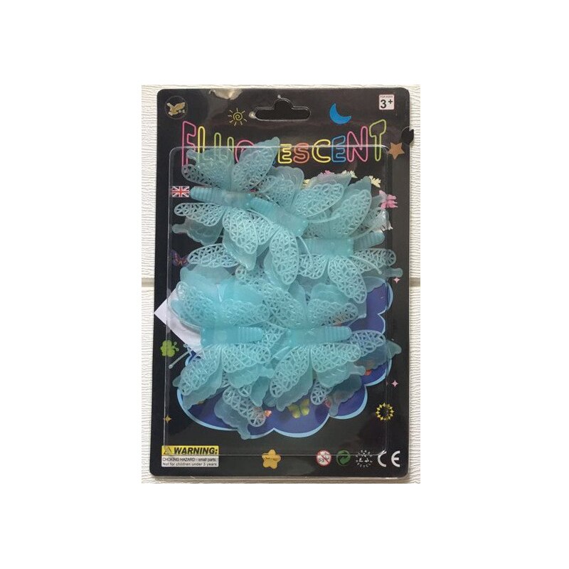 Children Luminous PVC Switch Sticker Cartoon Glowing In The Dark Wall Sticker Home Room Decor 3D Luminous Butterfly Sticker Toys: blue