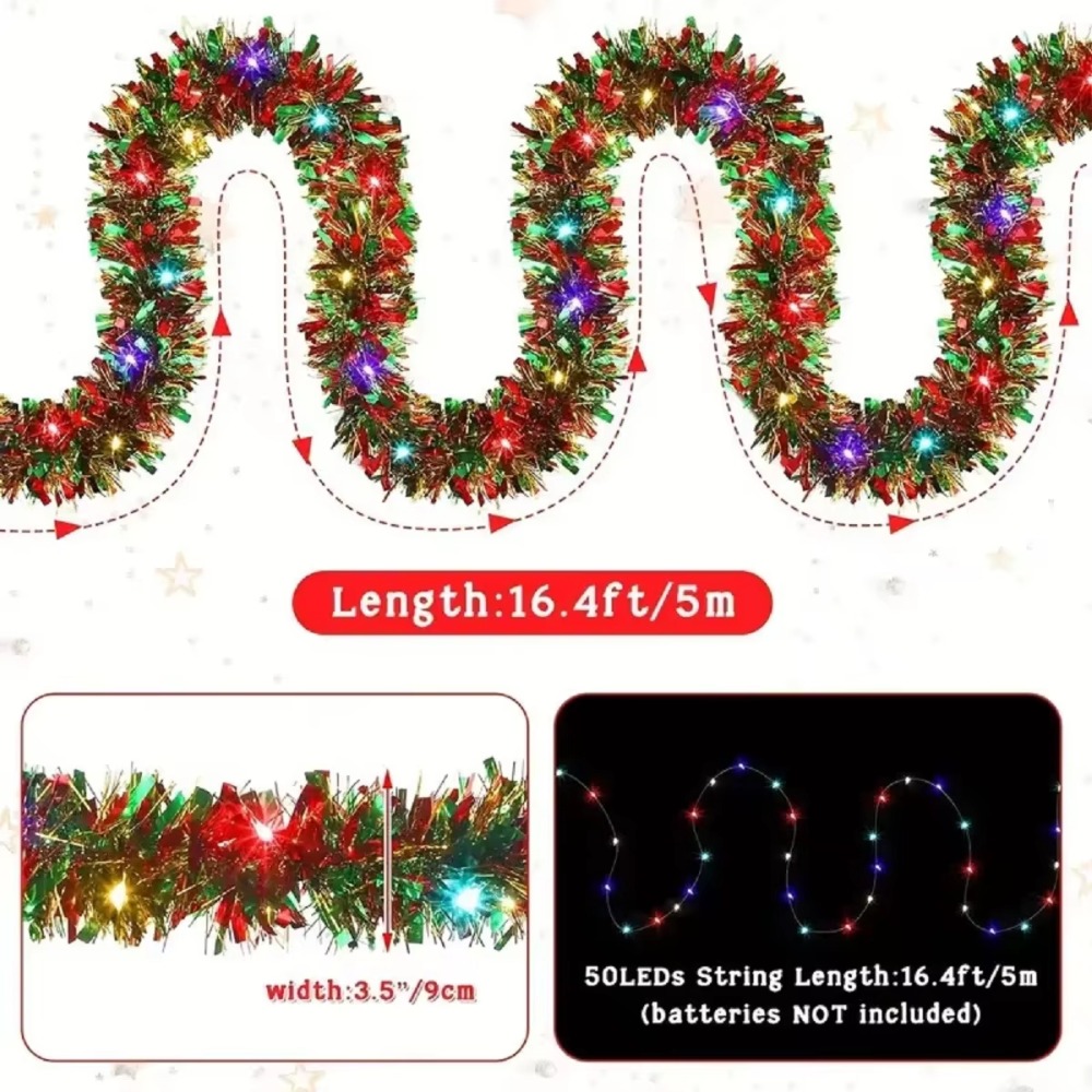 5m/16ft led árvore de natal guirlanda pendurado tira brilho fita de natal com luzes led colorido pendurado guirlandas de ouropel ao ar livre