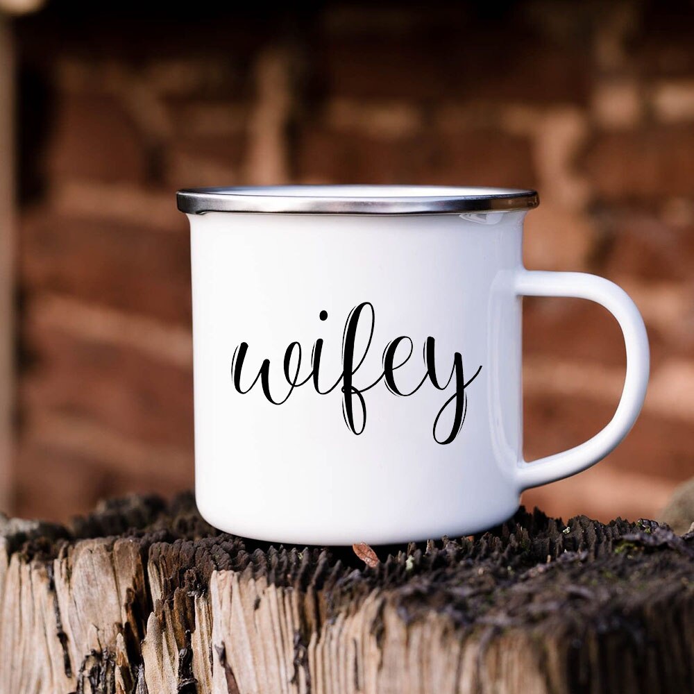 Kæreste forlovede kone & kæreste forlovede mand par emalje krus udendørs rejser camping bål kaffe vand kopper