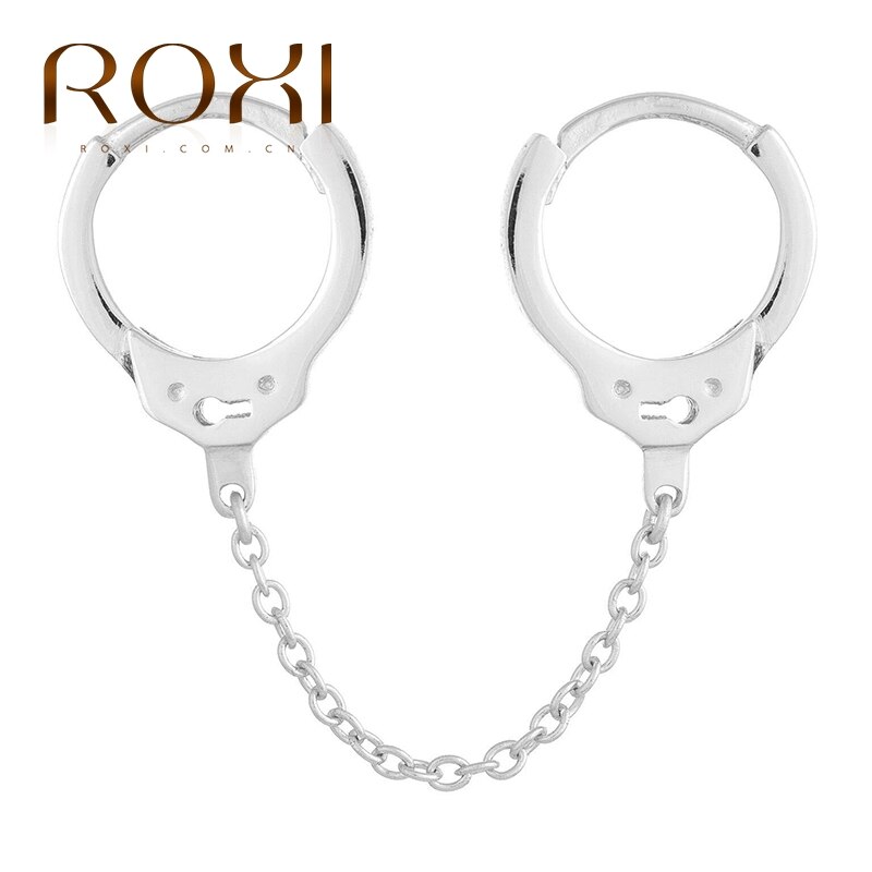 ROXI Handschellen Runde Doppel Band Ohrringe für Frauen Mädchen Punk Jäzehn Schmuck Pendientes Knorpel Ohrring Silber 925: A Silber- 1pc