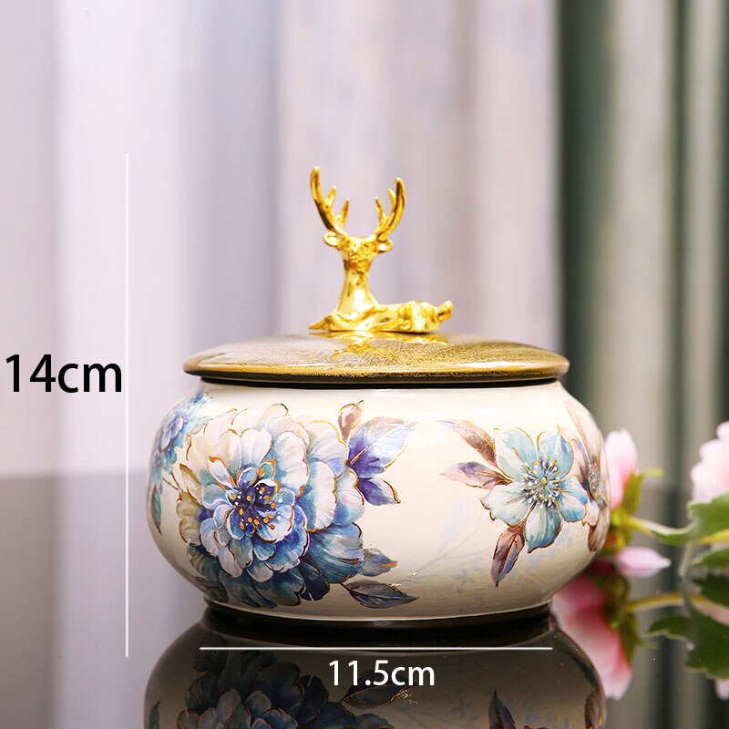 Gouden Elanden Keramische Opslag Potten Met Deksel Bloemen Decoratie Sieraden Cosmetische Organizer Jar Kaptafel Organisatie Tanks: A1-S