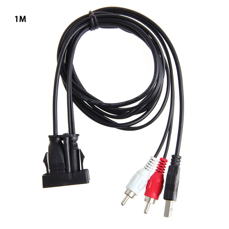 Car Boat Mot 1 Meters Length USB 2 RCA To 3.5mm Female Flush Mount AUX Stereo