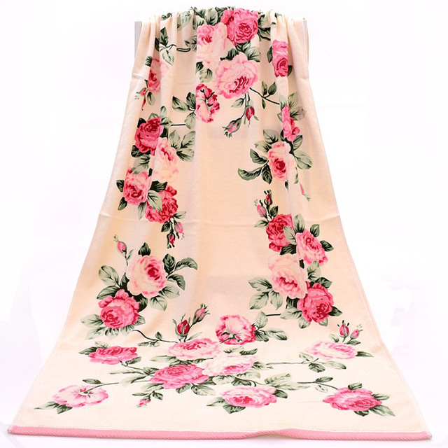Bomuld jacquard håndklæde absorberende hurtigtørrende badehåndklæde badehåndklæde stor blomst figur par vask håndklæde 2 sæt: Lyserød / 34 x 76 cm 70 x 140cm