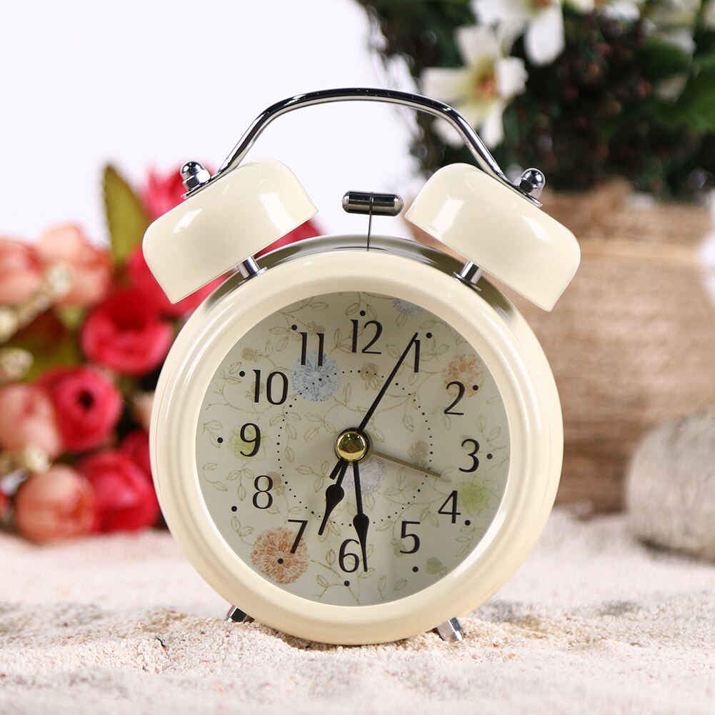 Alarm Clock Retro Desktop Clock Round Metal Double Bell Table Clock Alarms Home Decoration Black