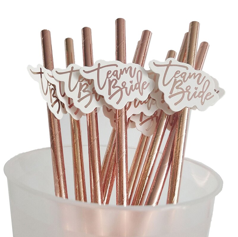 10Pcs Bruid Om Rose Goud Stro Team Bruid Bruiloft Drinken Vrijgezellenfeest Decoratie