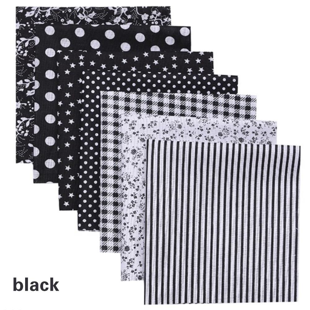 Tela práctica de algodón 25 x 25cm , accesorios hechos a mano, costura de ropa de muñeca, tela de algodón impresa, 7 piezas/juego: Negro