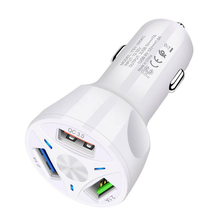 12 V-24 V Auto Sigarettenaansteker Lading Adapter Auto Quick Lading Splitter QC3.0 Autolader 3 Usb Telefoon charge Port Snel Opladen: WHITE