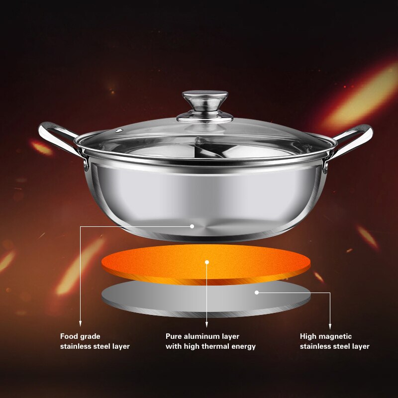 Home Kitchen Cookware Soup Cooking Pot Twin Divided Stainless Steel Pot Hotpot Induction Cooker Gas Stove Compatible Pot