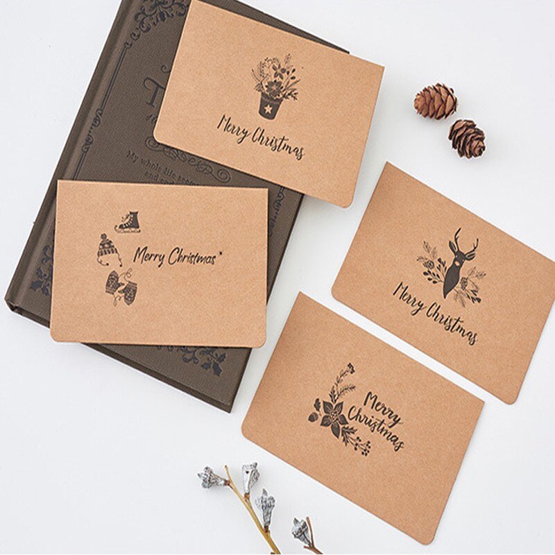 20Packs kraft paper Christmas greeting cards Art envelope Christmas hat elk wreath diy 12.8*8.4CM