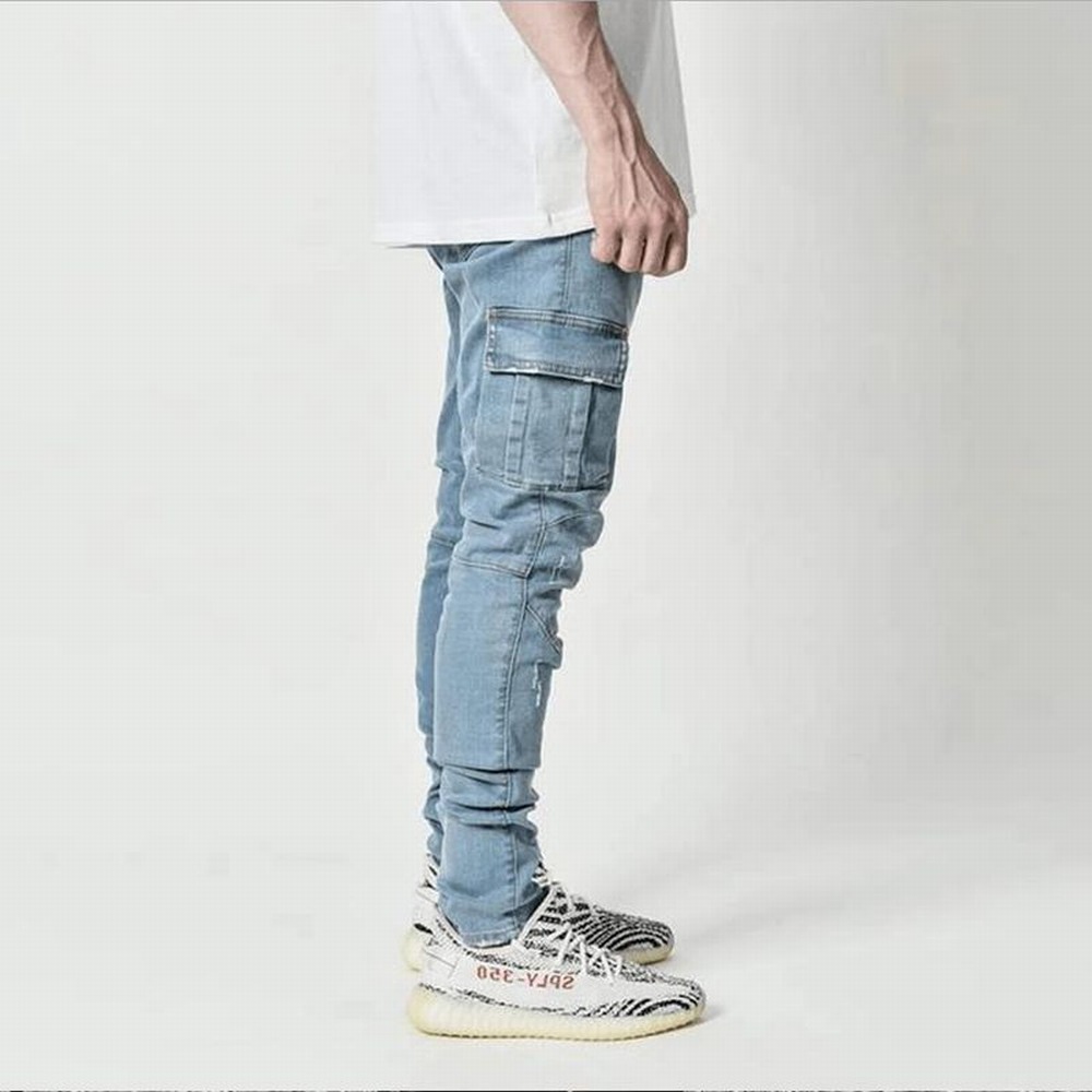 Pantalon Cargo Denim Extensible Homme - Multi Poches, Slim, Noir Ou Bleu