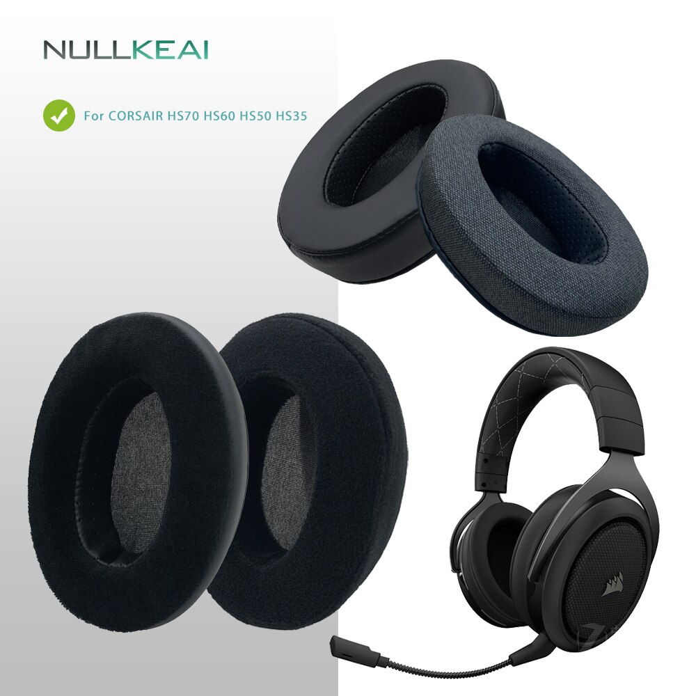 NULLKEAI-almohadillas de terciopelo de cuero grueso para auriculares, almohadillas de repuesto para auriculares CORSAIR HS70 HS60 HS50 HS35, cojín de esponja de memoria cómodo mejorado