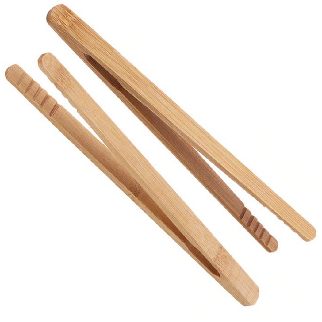 2 Stks Herbruikbare Bamboe Toasttang, 7 Inch Hittebestendige Keuken Voor Koken Serveren Van Voedsel Houten Tangen Ideale Keukentang Keukengerei