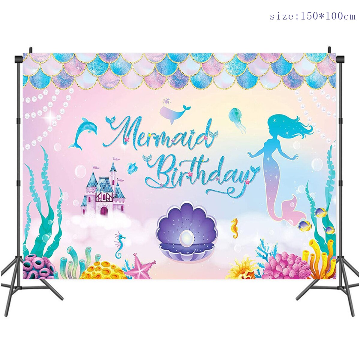 Mermaid Birthday Theme Background Banner Under The Sea 1st Happy Birthday Party Decor Kids Girls Garlands Ocean Babyshower Favor: Default Title