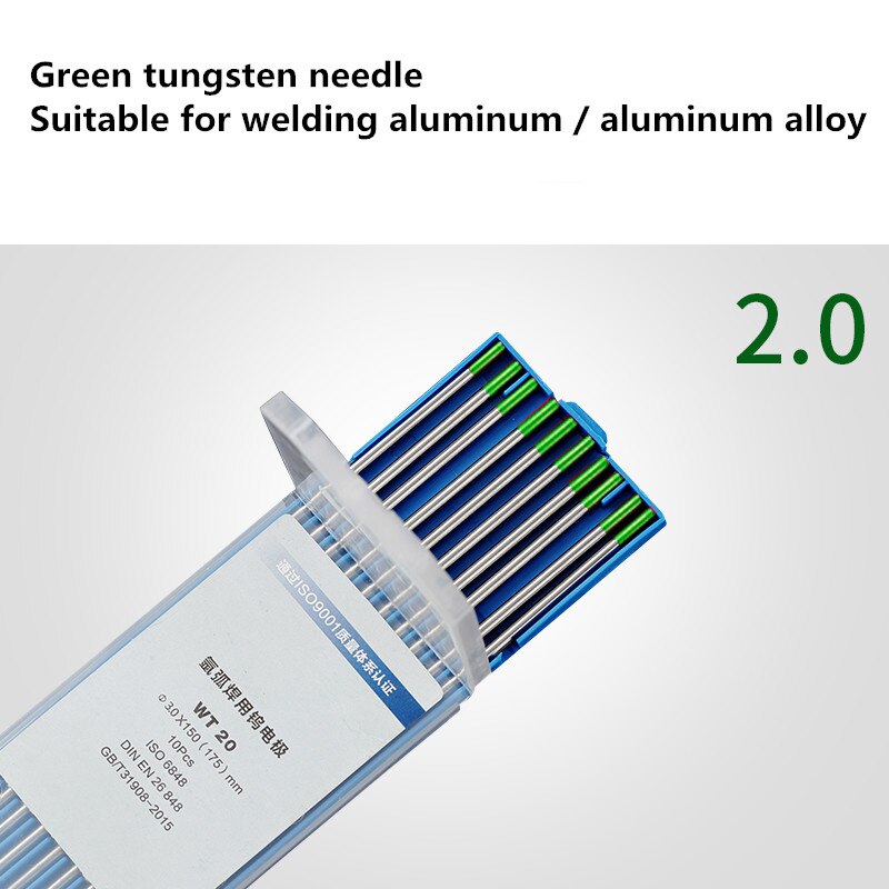 10Pcs For AC Tig Welding Pure Tungsten Electrodes WP Green Tip 1.0/1.6/2.0/2.4mm: 2.0x150mm