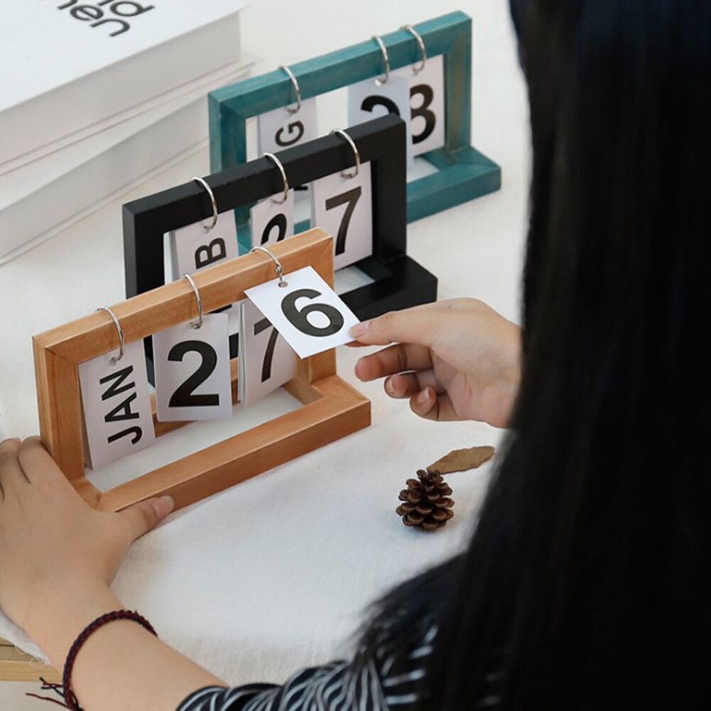 Office Wooden DIY Flip Calendar Desk Calendar Double Daily Planner Table Planner Annual Agenda Desktop Decorative Ornaments