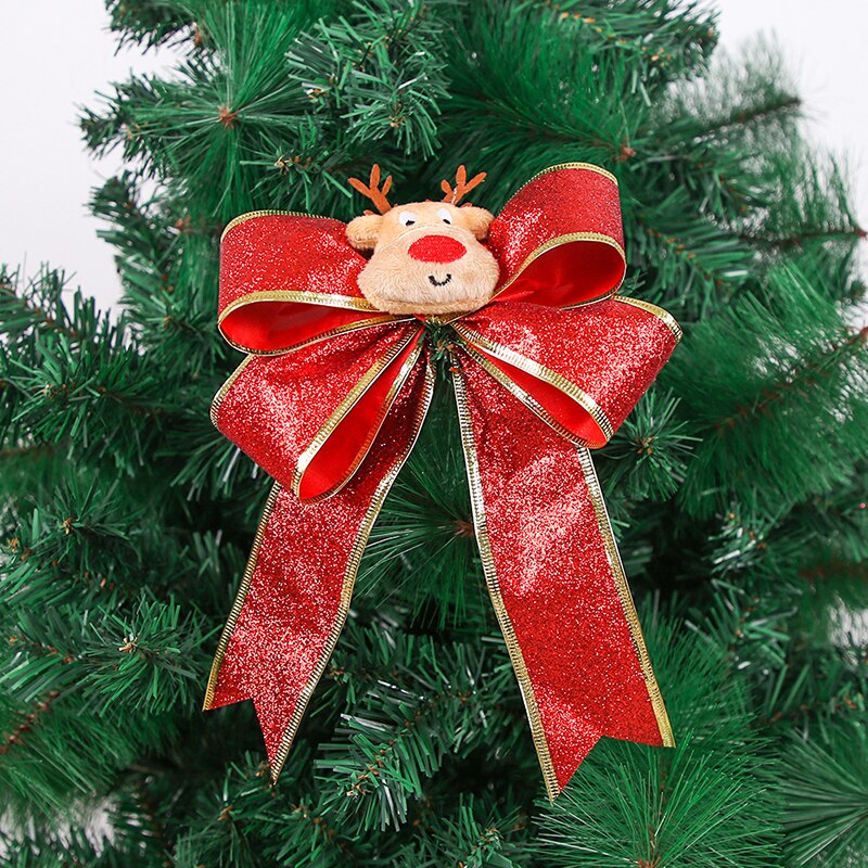 21cm jul rosett tecknad santa älg band rosett guld silver röda rosetter för hantverk julgran prydnader år leveranser: Röd 3