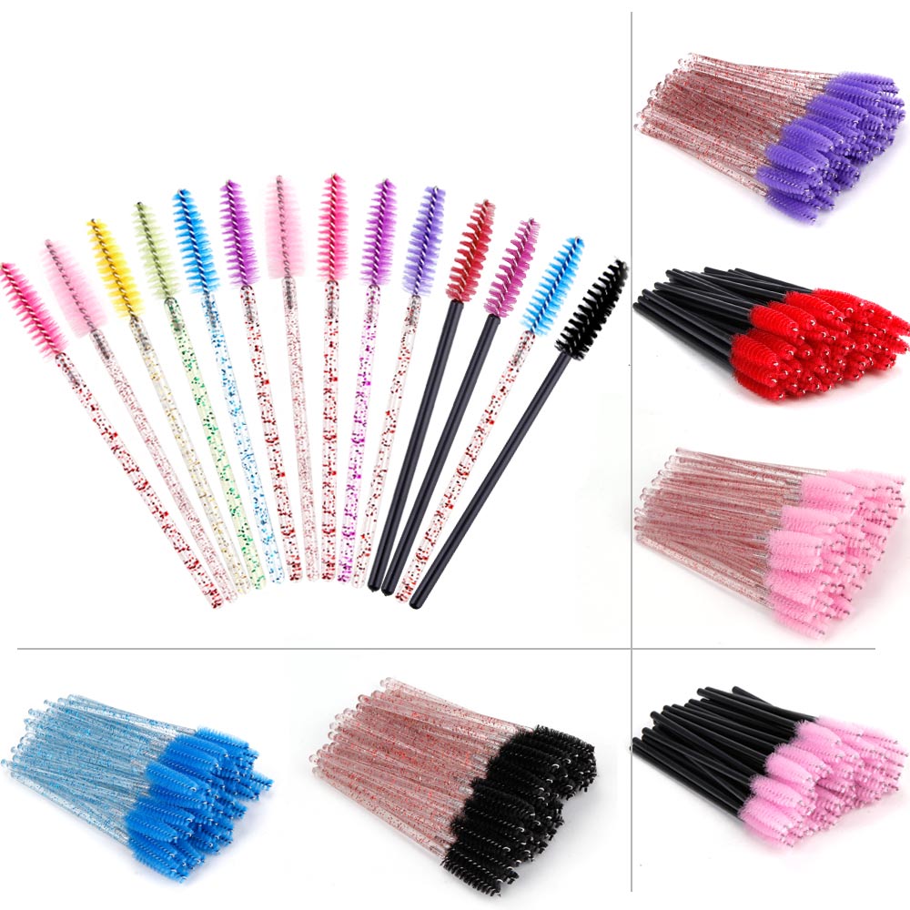 50 stuks wegwerp make-up kwasten mascara applicator wimpers cosmetische kwasten wenkbrauw spoolers kam wenkbrauw borstel tools