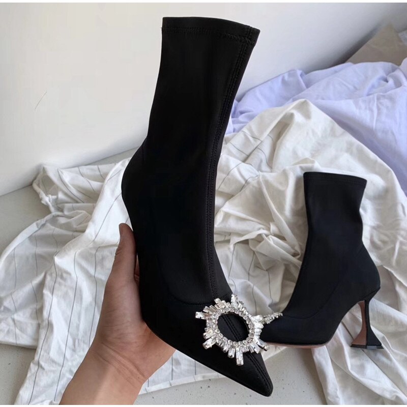 Bottines extensibles en Lycra pour femmes, chaussures à talons hauts, confortables, à talons triangulaires, pour le bureau, collection automne-hiver , 34 à 42