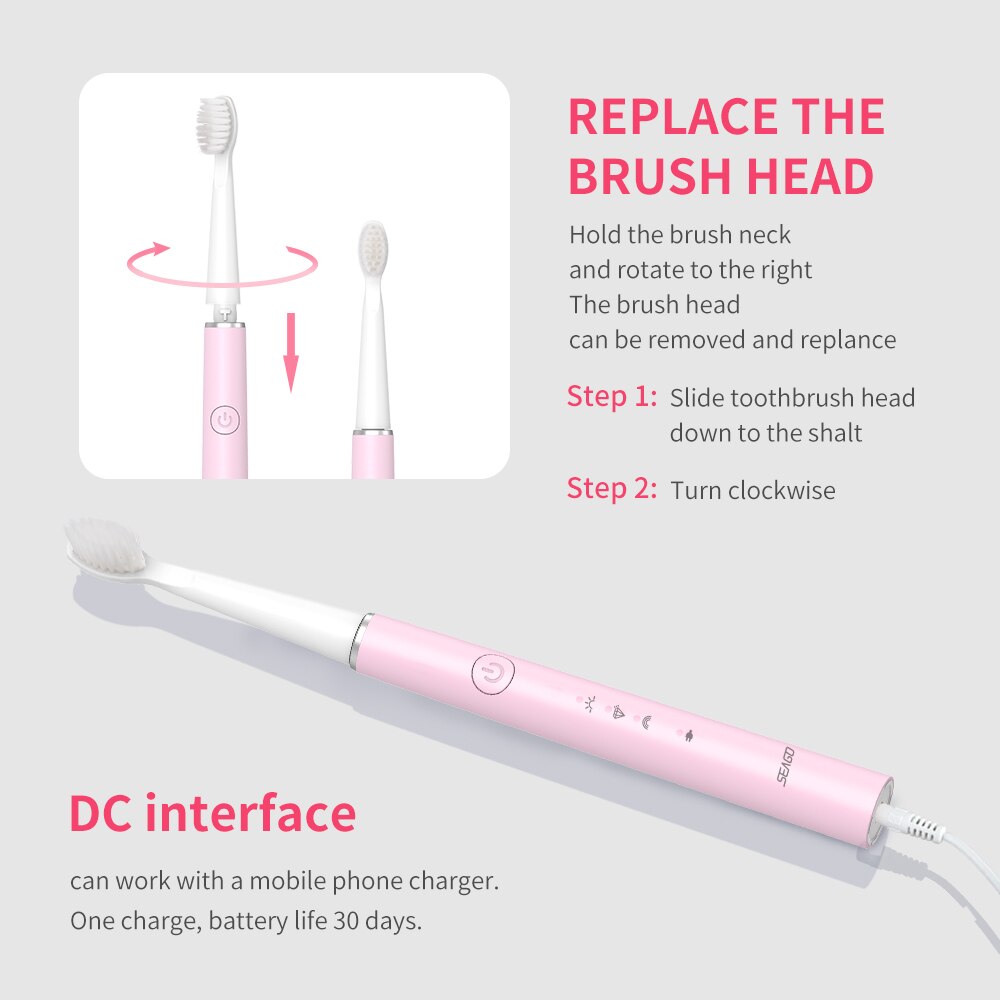 Seago-cepillo de dientes eléctrico recargable, 5 modos, blanqueador, limpieza dental, cuidado bucal , caja de viaje