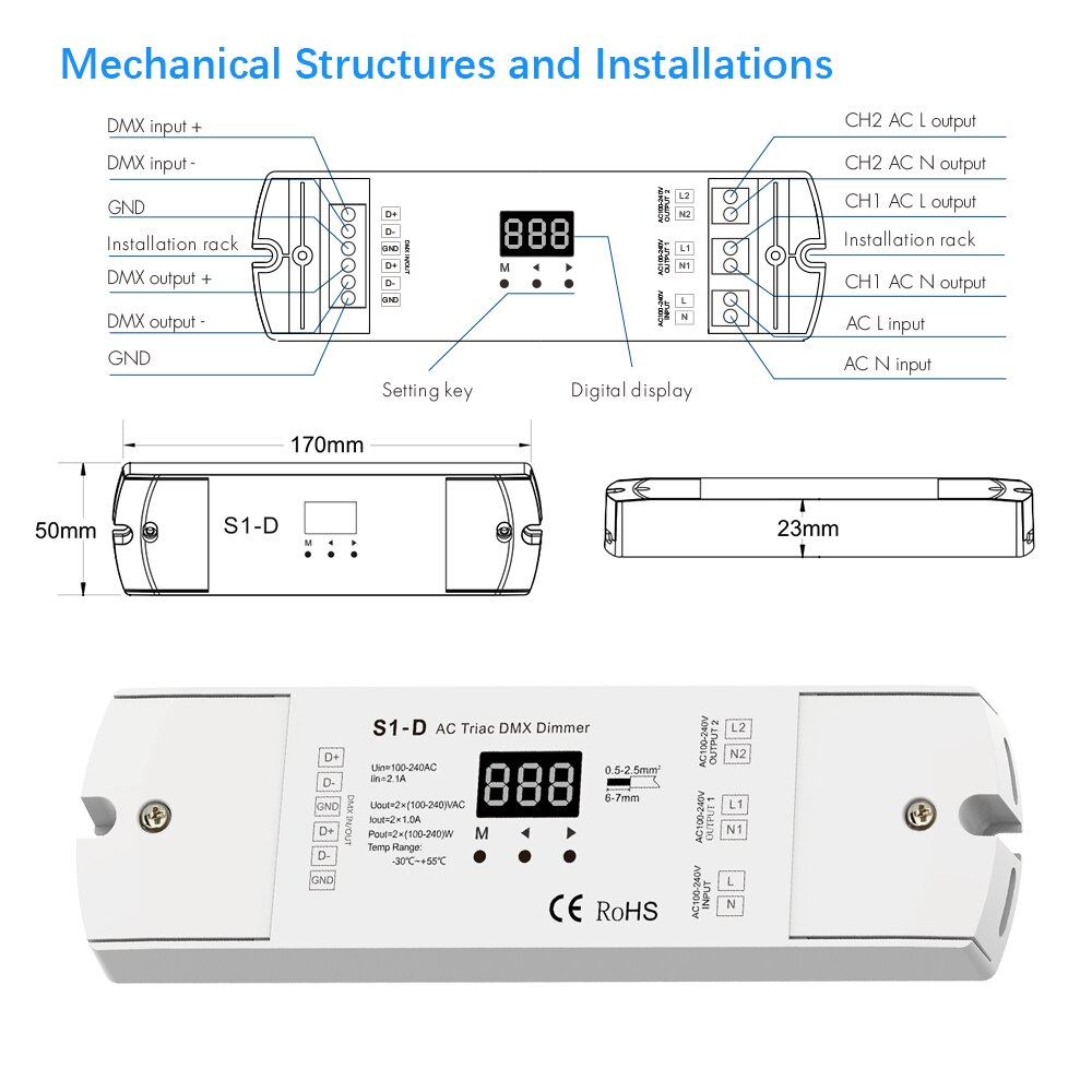 Triac LED Dimmer 220V 230V 110V AC 2 Kanal DMX512 Regler Dimmbare Dual kanal LED-lampe Lampe DMX Triac Dimmer Schalter S1-D