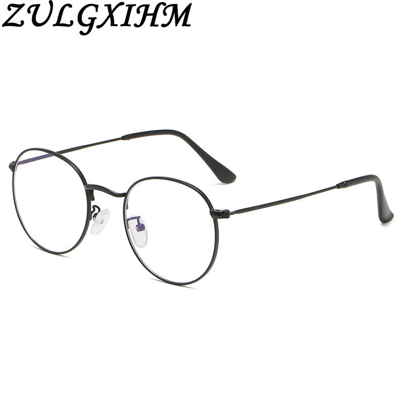 Gafas montura redonda clásicas con luz azul para hombre y mujer, lentes planas de espejo óptico para miopía, montura Simple de Metal, novedad de