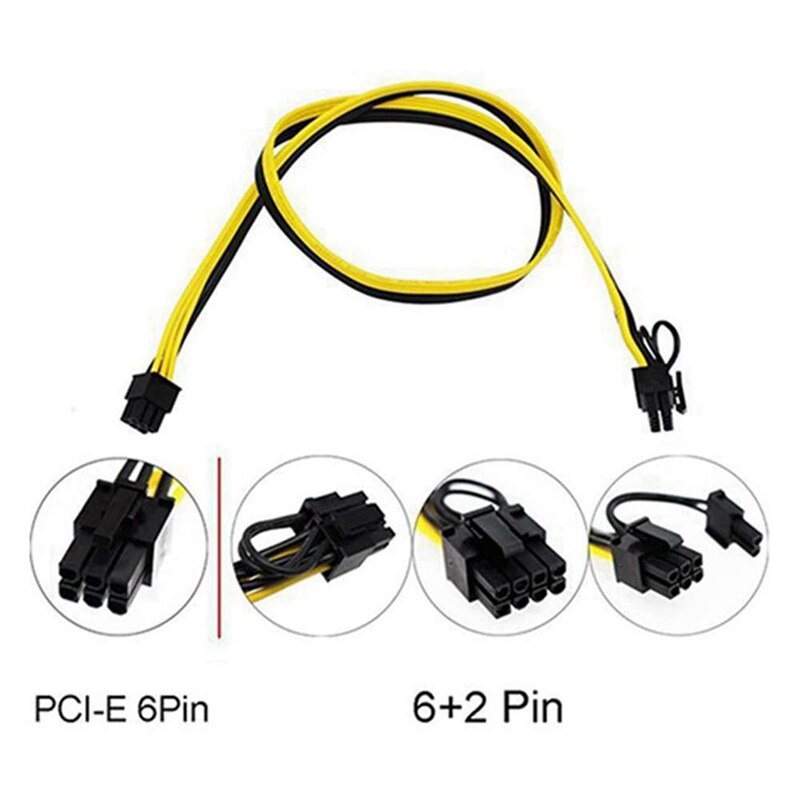 6 Pcs 6 Pin Male Naar 8 Pin (6 + 2) mannelijke Pci-E Pcie Voedingskabel Psu Gpu Pc 60Cm