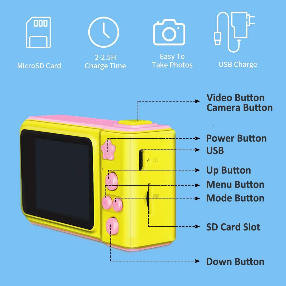 Enfants caméra enfants caméra vidéo numérique 1080P FHD enfants antichoc vidéo caméscope avec 2 pouces IPS écran enfants appareil photo numérique rose