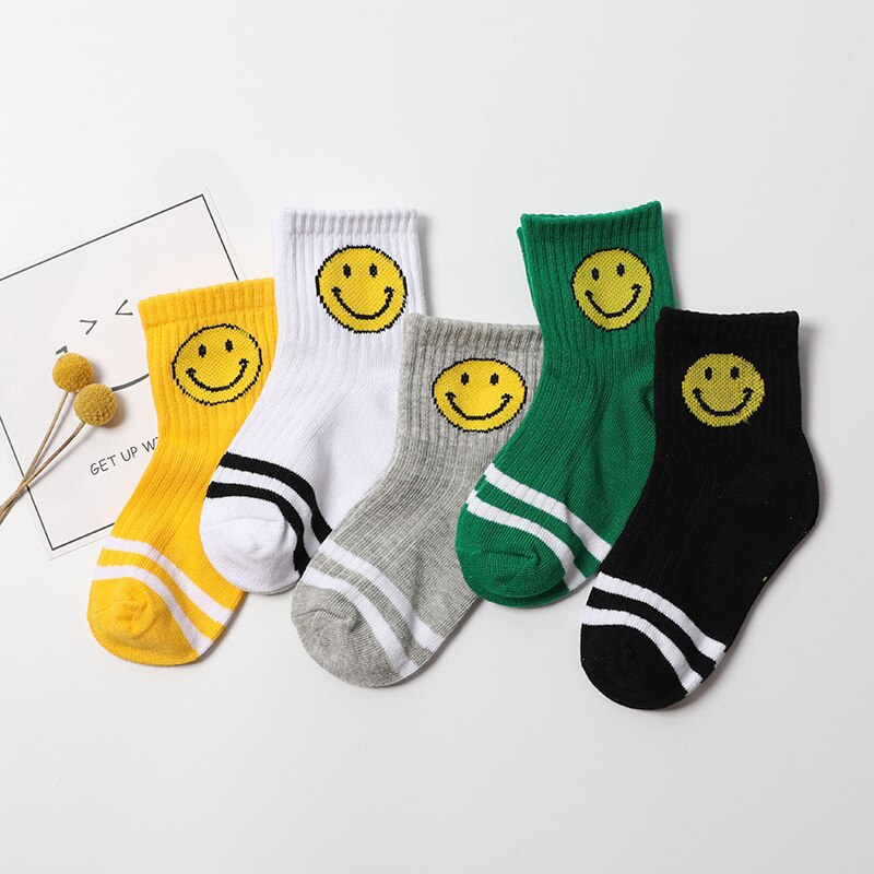 5 Pairs Kinderen Herfst Sokken Winter Kinderen Katoen Cartoon Lachend Gezicht Baby Meisjes Jongens Mode Sokken Maat 1 2 3 4 5 6 7 8 9 jaar: 03 / S (fit 1-3 years)