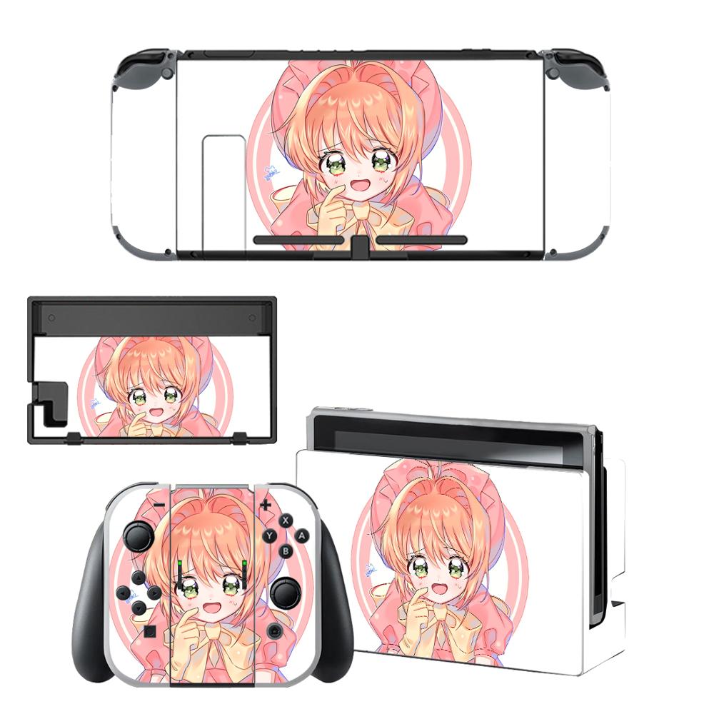 Pegatina protectora de piel de vinilo para consola Nintendo Switch NS, Captor Sakura Skins + controlador + soporte de soporte: KQBYSNS0136