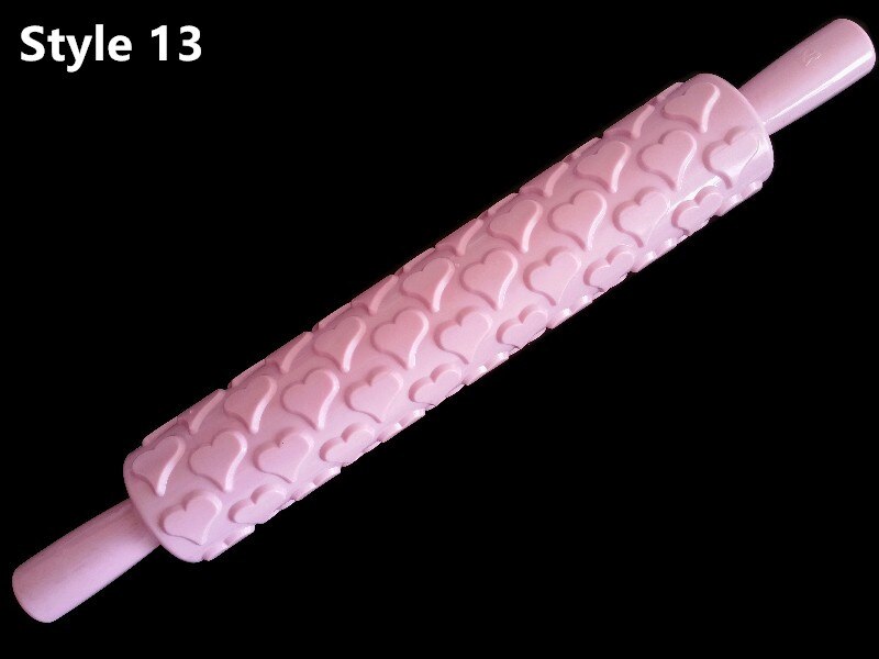 Rouleau à pâtisserie en plastique, outil de décoration de pâtisserie, pour gaufrage, Fondant, artisanat, motif de fleur, cœur: Style 13