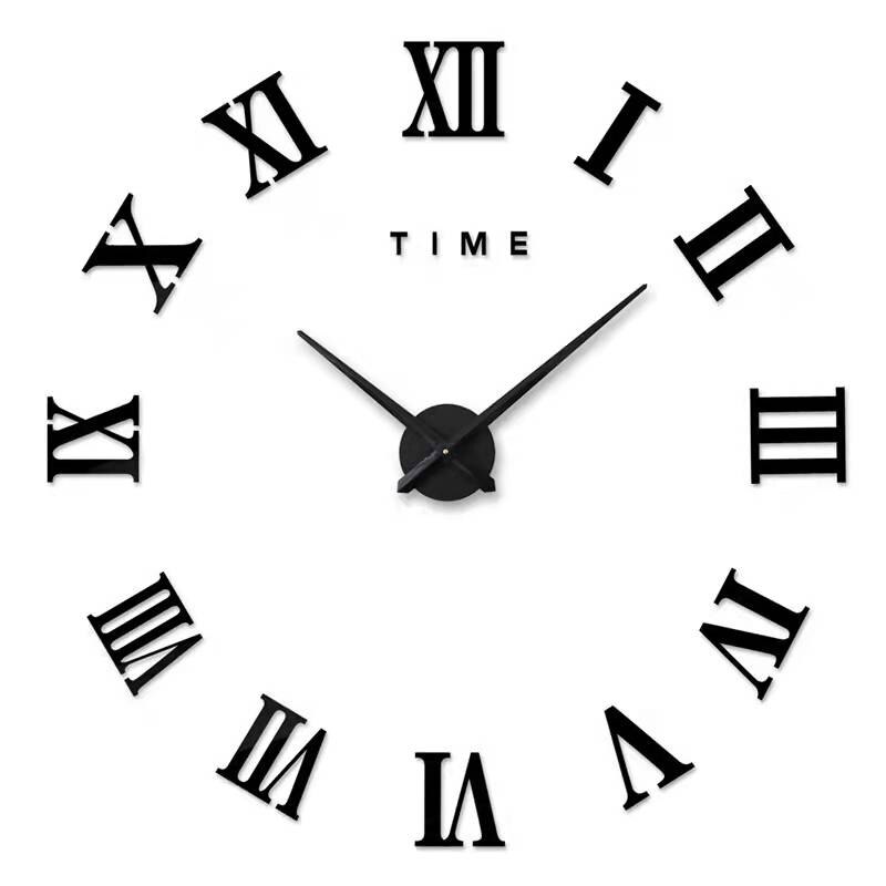 De pared grande reloj 3D DIY de aguja relojes espejo de acrílico relojes adhesivos sala de decoración del hogar, Europa horloge: D Black / L 80-120cm (EVA)