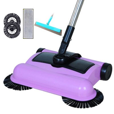 balayeuse d'acier inoxydable Type de poussée balai magique pelle à poussière poignée ménage aspirateur main poussée balayeuse de plancher: Purple set 2
