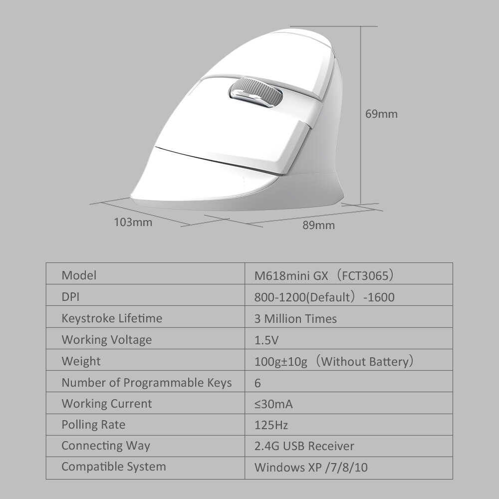 Delux  m618 mini gx hvid 2.4 ghz ergonomisk lodret mus trådløs lindre håndledstræthed 1600 dpi små og søde lodrette mus